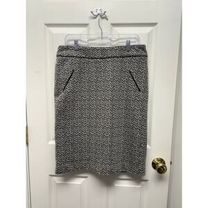 Susan Bristol Skirt Abstract Herringbone Faux Leather Trim Women’s Size 14